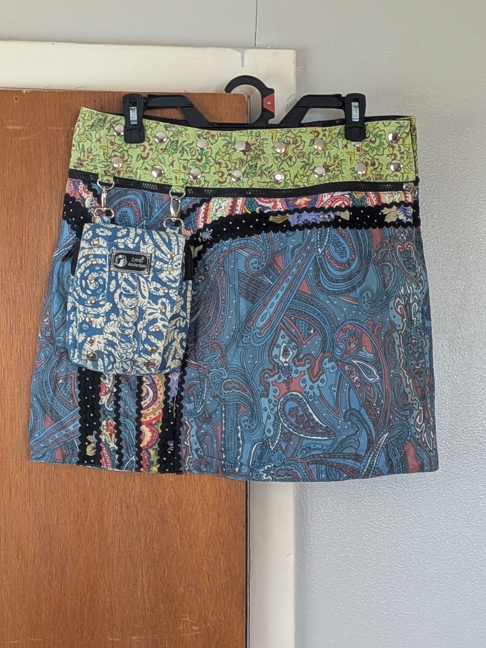 Zand Amsterdam Blue Paisley Patchwork Reversible mini Skirt Size Os